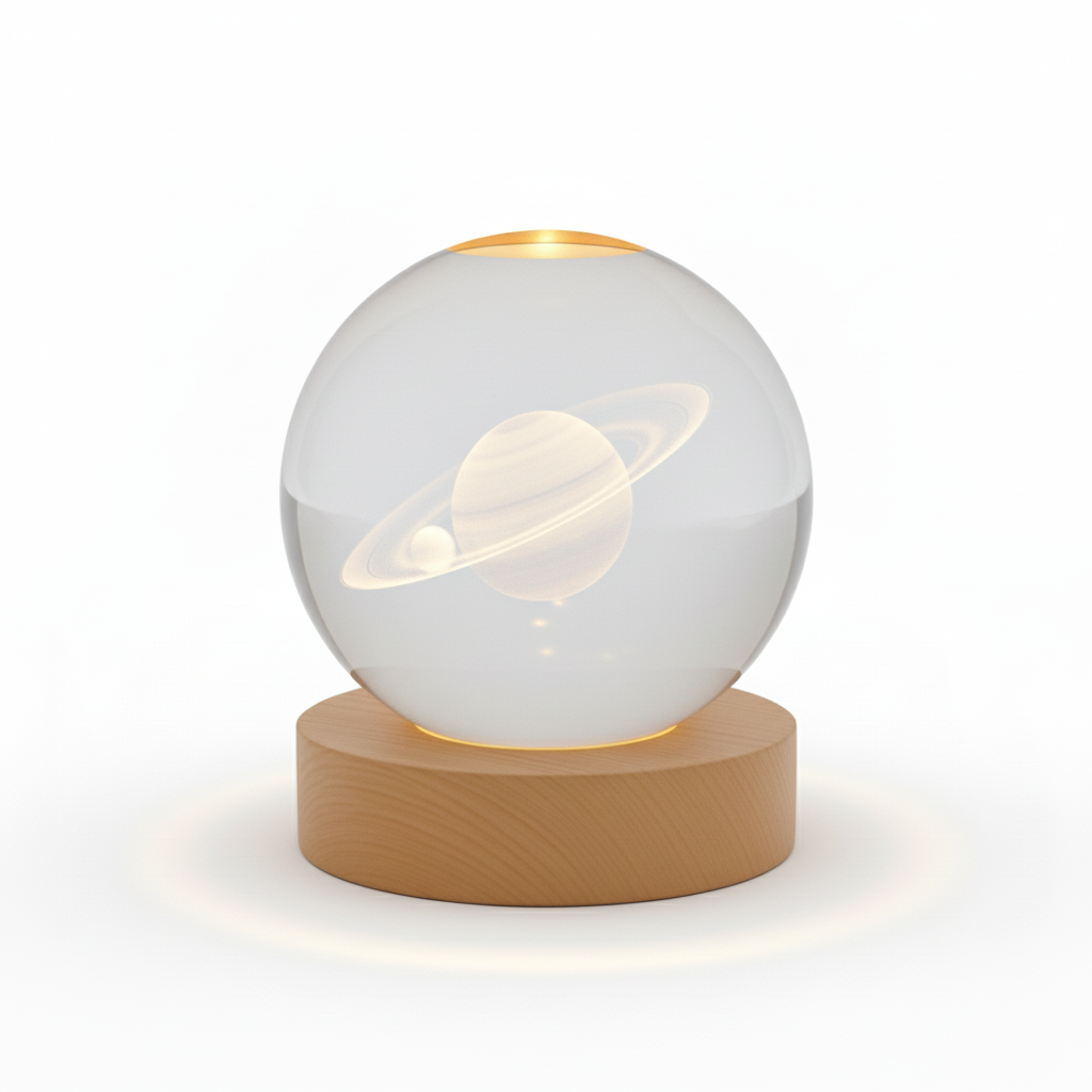 3D Glass Moon Lamp – LED Solar System Night Light Decor
